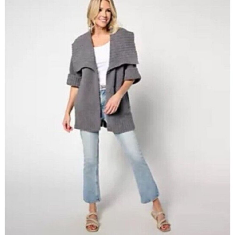 Barefoot Dreams CozyTwist Cardigan XS Gray Short Sleeve NEW $185